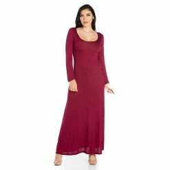 Women's 24seven Comfort Apparel Scoopneck Long Sleeve Maxi Dress Red