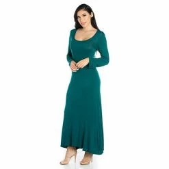 Women's 24seven Comfort Apparel Scoopneck Long Sleeve Maxi Dress Red -Waverly Shop unnamed file 1006