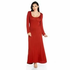 Women's 24seven Comfort Apparel Scoopneck Long Sleeve Maxi Dress Red -Waverly Shop unnamed file 1009
