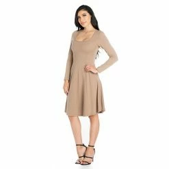 Women's 24seven Comfort Apparel Long Sleeve Knee Length Skater Dress Black -Waverly Shop unnamed file 1013