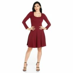 Women's 24seven Comfort Apparel Long Sleeve Knee Length Skater Dress Black -Waverly Shop unnamed file 1016