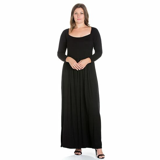Plus Size 24seven Comfort Apparel Empire Waist Long Sleeve Pleated Maxi Dress Black 1 Plus Size 24seven Comfort Apparel Empire Waist Long Sleeve Pleated Maxi Dress Black