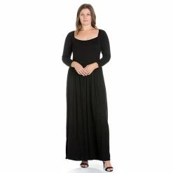 Plus Size 24seven Comfort Apparel Empire Waist Long Sleeve Pleated Maxi Dress Black 13 Plus Size 24seven Comfort Apparel Empire Waist Long Sleeve Pleated Maxi Dress Black -Waverly Shop unnamed file 1022