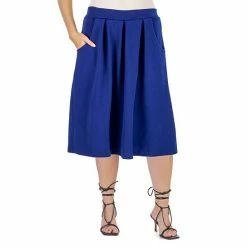 Plus Size 24Seven Comfort Apparel Long Pleated A-Line Skirt Navy -Waverly Shop unnamed file 1030