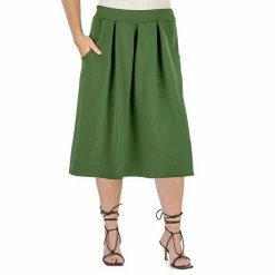 Plus Size 24Seven Comfort Apparel Long Pleated A-Line Skirt Navy -Waverly Shop unnamed file 1031