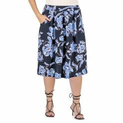 Plus Size 24Seven Comfort Apparel Long Pleated A-Line Skirt Navy -Waverly Shop unnamed file 1032