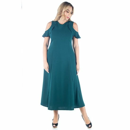 Plus Size 24seven Comfort Apparel Ruffle Cold Shoulder A-Line Maxi Dress Green 6 Plus Size 24seven Comfort Apparel Ruffle Cold Shoulder A-Line Maxi Dress Green - Image 6