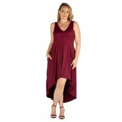 Plus Size 24seven Comfort Apparel High-Low Party Dress With Pockets Red -Waverly Shop unnamed file 1044