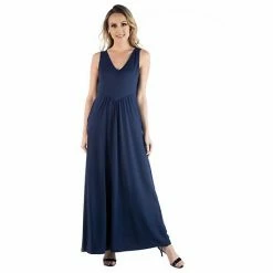 Women's 24seven Comfort Apparel Sleeveless V-Neck Tank Maxi Dress Navy -Waverly Shop unnamed file 1049