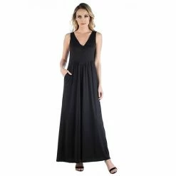 Women's 24seven Comfort Apparel Sleeveless V-Neck Tank Maxi Dress Navy -Waverly Shop unnamed file 1050