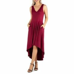 Women's 24Seven Comfort Apparel Sleeveless Fit And Flare High Low Dress Purple -Waverly Shop unnamed file 1055