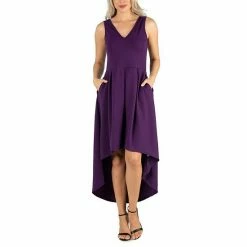 Women's 24Seven Comfort Apparel Sleeveless Fit And Flare High Low Dress Purple -Waverly Shop unnamed file 1056