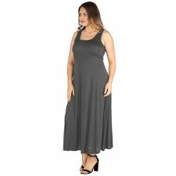 Plus Size 24seven Comfort Apparel Simple A-Line Tank Maxi Dress Gray -Waverly Shop unnamed file 1059