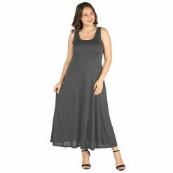Plus Size 24seven Comfort Apparel Simple A-Line Tank Maxi Dress Gray -Waverly Shop unnamed file 1062
