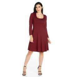 Women's 24seven Comfort Apparel Classic Scoopneck Long Sleeve Flared Mini Dress -Waverly Shop unnamed file 1070