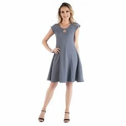 Women's 24seven Comfort Apparel Scoopneck Keyhole A-Line Dress Blue -Waverly Shop unnamed file 1075