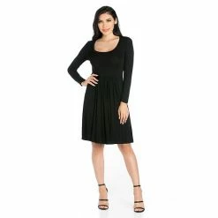 Women's 24seven Comfort Apparel Scoopneck Long Sleeve Pleated Dress Black -Waverly Shop unnamed file 1082