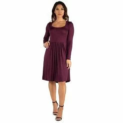 Women's 24seven Comfort Apparel Scoopneck Long Sleeve Pleated Dress Black -Waverly Shop unnamed file 1084