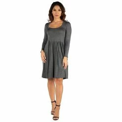 Women's 24seven Comfort Apparel Scoopneck Long Sleeve Pleated Dress Black -Waverly Shop unnamed file 1085