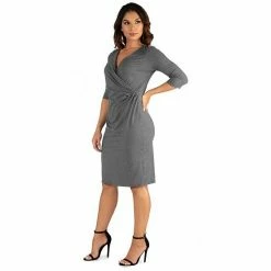 Women's 24seven Comfort Apparel Knee Length V-Neck Dress Red -Waverly Shop unnamed file 1088