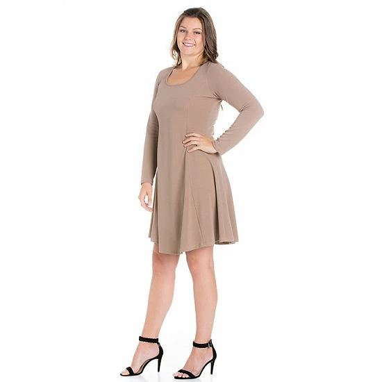 Plus Size 24seven Comfort Apparel Long Sleeve Knee Length Skater Dress Purple 3 Plus Size 24seven Comfort Apparel Long Sleeve Knee Length Skater Dress Purple - Image 3