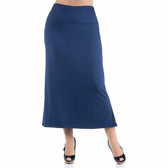 Plus Size 24Seven Comfort Apparel Comfortable Foldover Waistband Maxi Skirt Navy 1 Plus Size 24Seven Comfort Apparel Comfortable Foldover Waistband Maxi Skirt Navy