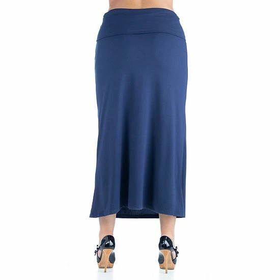Plus Size 24Seven Comfort Apparel Comfortable Foldover Waistband Maxi Skirt Navy 2 Plus Size 24Seven Comfort Apparel Comfortable Foldover Waistband Maxi Skirt Navy - Image 2