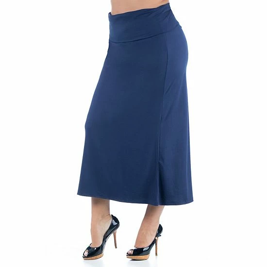 Plus Size 24Seven Comfort Apparel Comfortable Foldover Waistband Maxi Skirt Navy 3 Plus Size 24Seven Comfort Apparel Comfortable Foldover Waistband Maxi Skirt Navy - Image 3