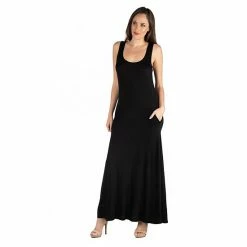 Women's 24seven Comfort Apparel Scoopneck Sleeveless Tank Maxi Dress With Pockets Teal