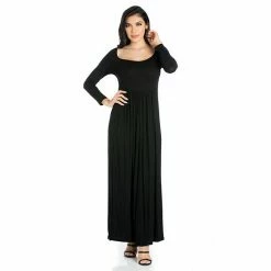 Women's 24seven Comfort Apparel Long Sleeve Pleated Empire Waist Maxi Dress Beige Khaki