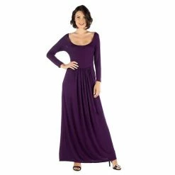 Women's 24seven Comfort Apparel Long Sleeve Pleated Empire Waist Maxi Dress Beige Khaki -Waverly Shop unnamed file 1141