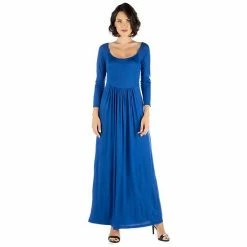 Women's 24seven Comfort Apparel Long Sleeve Pleated Empire Waist Maxi Dress Beige Khaki -Waverly Shop unnamed file 1144