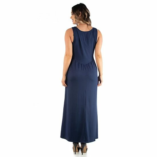 Plus Size 24seven Comfort Apparel Sleeveless Maxi Dress With Pockets Navy 2 Plus Size 24seven Comfort Apparel Sleeveless Maxi Dress With Pockets Navy - Image 2