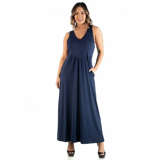 Plus Size 24seven Comfort Apparel Sleeveless Maxi Dress With Pockets Navy 4 Plus Size 24seven Comfort Apparel Sleeveless Maxi Dress With Pockets Navy - Image 4