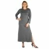 Plus Size 24seven Comfort Apparel Long Sleeve Side Slit Fitted Maxi Dress Gray