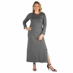 Plus Size 24seven Comfort Apparel Long Sleeve Side Slit Fitted Maxi Dress Gray -Waverly Shop unnamed file 1154