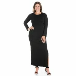 Plus Size 24seven Comfort Apparel Long Sleeve Side Slit Fitted Maxi Dress Gray -Waverly Shop unnamed file 1155