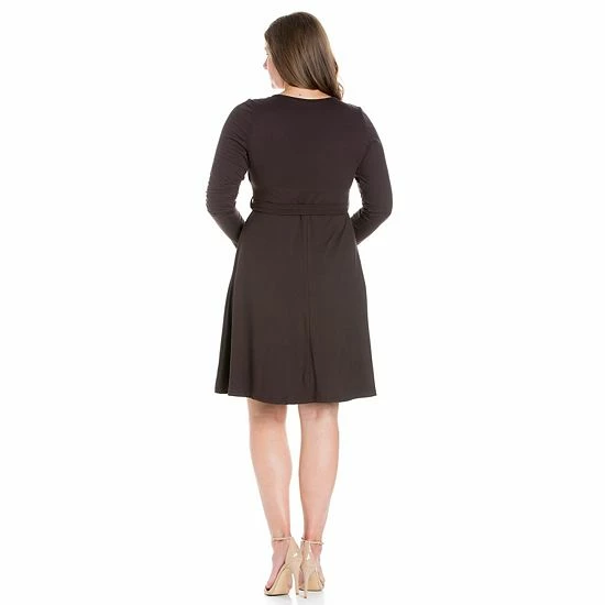 Plus Size 24seven Comfort Apparel Chic V-Neck Long Sleeve Belted Dress Purple 2 Plus Size 24seven Comfort Apparel Chic V-Neck Long Sleeve Belted Dress Purple - Image 2