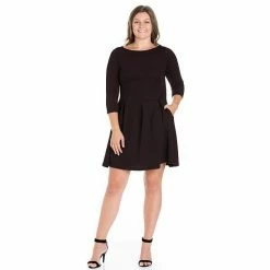 Plus Size 24seven Comfort Apparel Perfect Fit And Flare Pocket Dress Red