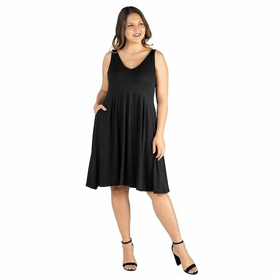 Plus Size 24seven Comfort Apparel Sleeveless Midi Fit And Flare Dress With Pockets Navy 1 Plus Size 24seven Comfort Apparel Sleeveless Midi Fit And Flare Dress With Pockets Navy