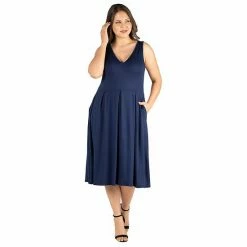 Plus Size 24seven Comfort Apparel Sleeveless Midi Fit And Flare Dress With Pockets Navy 15 Plus Size 24seven Comfort Apparel Sleeveless Midi Fit And Flare Dress With Pockets Navy -Waverly Shop unnamed file 1186