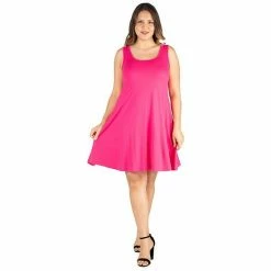Plus Size 24seven Comfort Apparel Fit And Flare Knee Length Tank Dress Pink -Waverly Shop unnamed file 1192