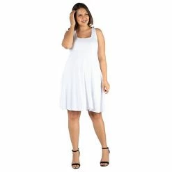 Plus Size 24seven Comfort Apparel Fit And Flare Knee Length Tank Dress Pink -Waverly Shop unnamed file 1194