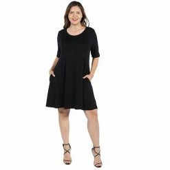Plus Size 24seven Comfort Apparel Knee Length Pocket T-Shirtdress Black