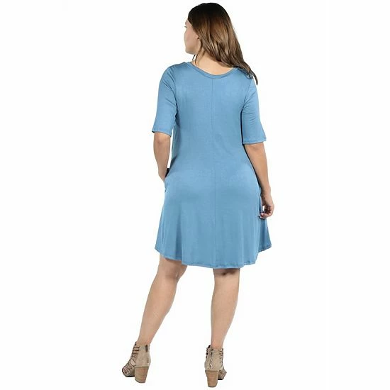 Plus Size 24seven Comfort Apparel Knee Length Pocket T-Shirtdress Black 2 Plus Size 24seven Comfort Apparel Knee Length Pocket T-Shirtdress Black - Image 2