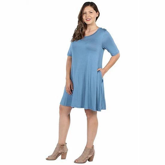 Plus Size 24seven Comfort Apparel Knee Length Pocket T-Shirtdress Black 3 Plus Size 24seven Comfort Apparel Knee Length Pocket T-Shirtdress Black - Image 3