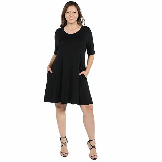Plus Size 24seven Comfort Apparel Knee Length Pocket T-Shirtdress Black 5 Plus Size 24seven Comfort Apparel Knee Length Pocket T-Shirtdress Black - Image 5