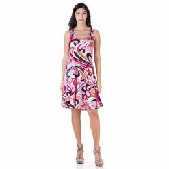 Women's 24Seven Comfort Apparel Knee Length Tank Swing Dress Pink Black -Waverly Shop unnamed file 1207