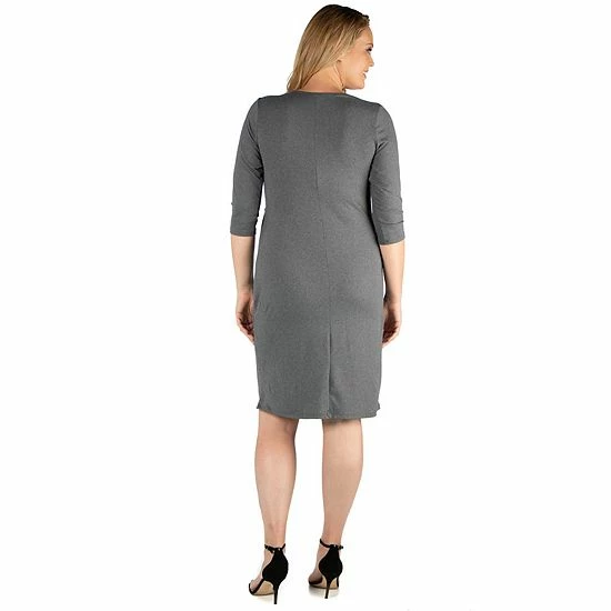 Plus Size 24seven Comfort Apparel Knee Length V-Neck Dress Black 2 Plus Size 24seven Comfort Apparel Knee Length V-Neck Dress Black - Image 2