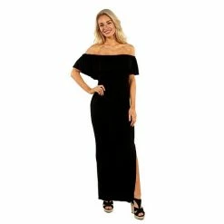 Women's 24seven Comfort Apparel Off-The-Shoulder Ruffled Side Slit Maxi Dress Red -Waverly Shop unnamed file 1225